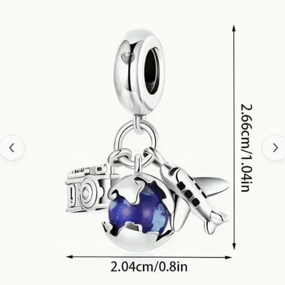 Silverplated Metallic Globe Camera Airplane Travel Themed Fashion charm Pendant - Picture 3 of 3